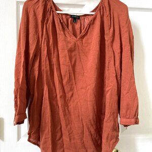 LADIES SIZE XL TALBOTS RUST LONG SLEEVE V-NECK SHIRT TOP BLOUSE